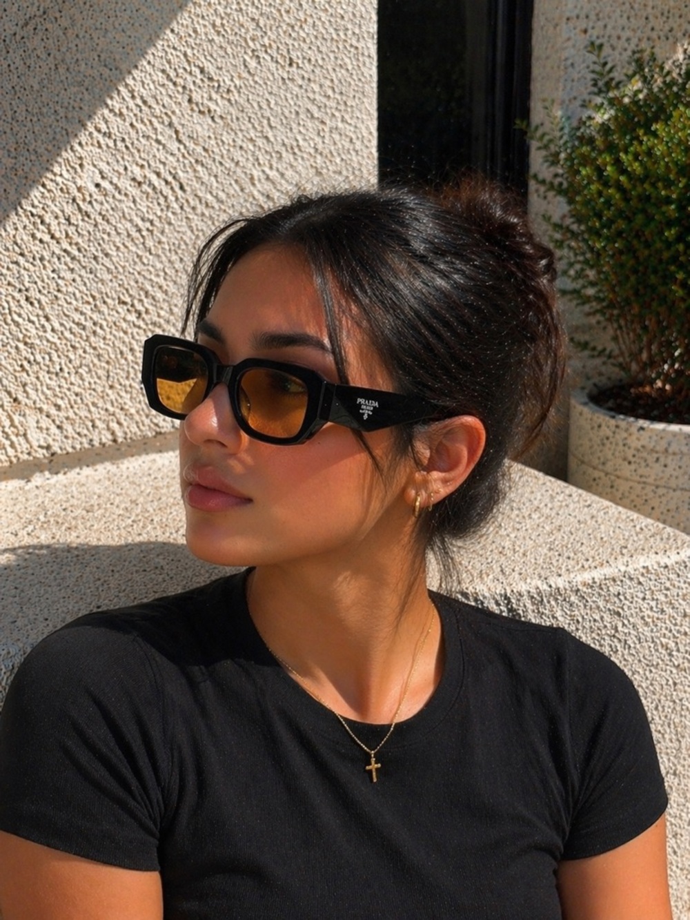 Prada Black Frame Sunglasses with Yellow Lenses - Picture 4 of 4